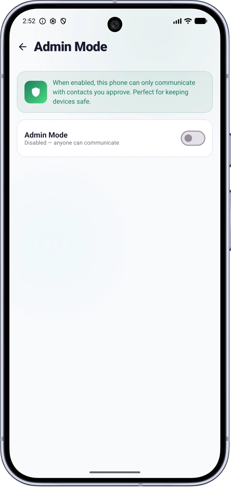 Écran du mode administrateur Ittisal avec contrôle des contacts approuvés